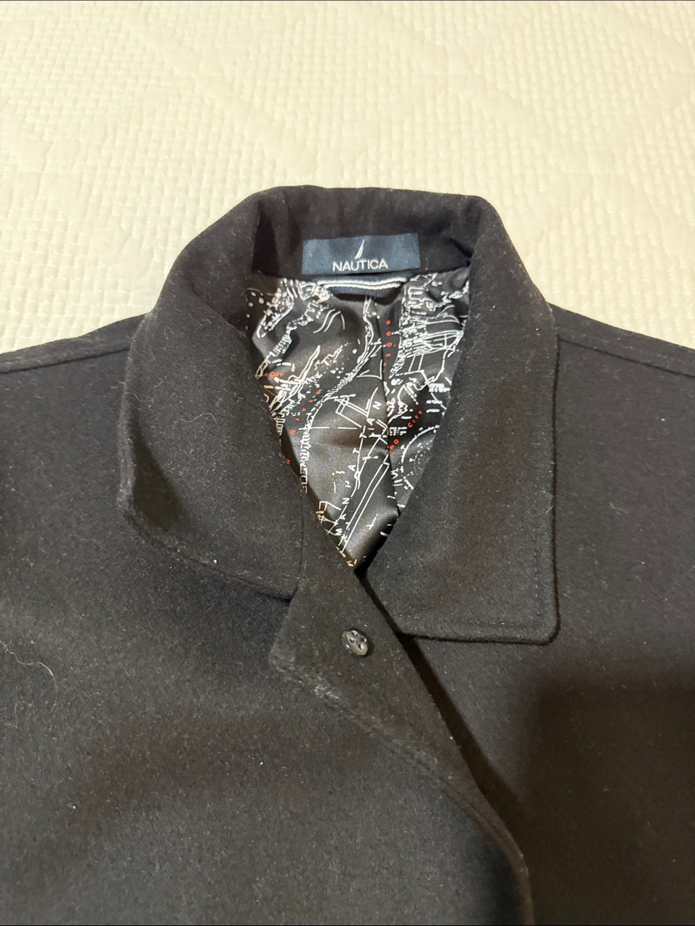 Nautica Black Wool-Blend Peacoat with Nautical Print Lining size R40